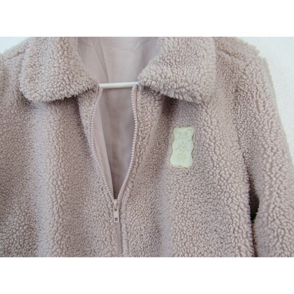 Haribo Medium Baby Pink Juniors Fleece Teddy Crop Zip Up Lined Jacket Blush - Picture 7 of 8